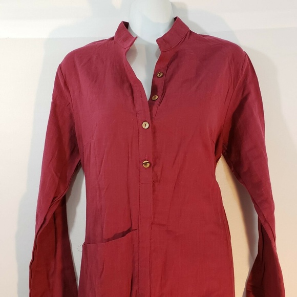 ZANZEA Lagenlook shirt Dress Burgundy Size 10 Fron - Picture 3 of 8